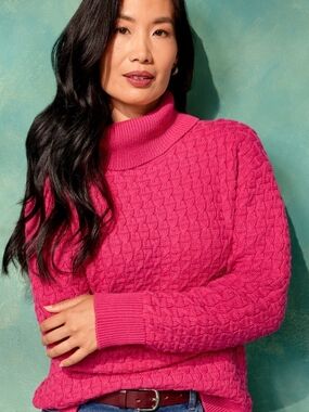 Lands End Sweater, Size 2X, Fuschia Pink, Cable Knit